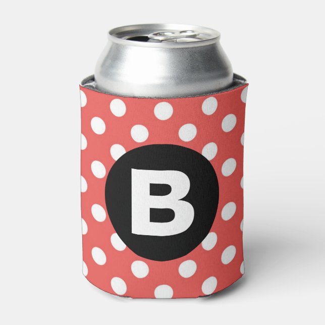 Enfriador De Latas Red Polka Dot Pattern Black Monogram (Lata Anverso)