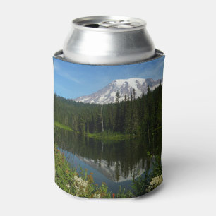Enfriador De Latas Reflejo del lago del Monte Rainier con flores silv