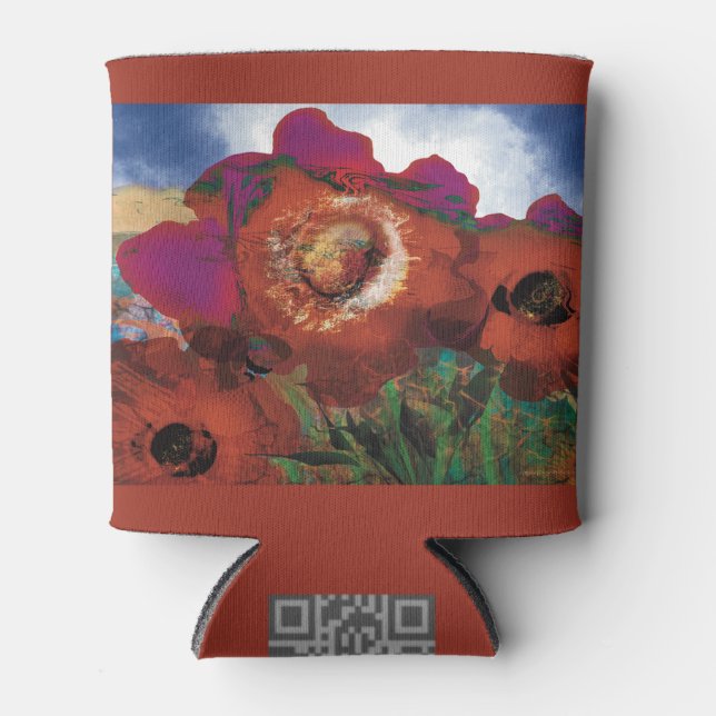 Enfriador De Latas Refrigerador de bebidas adornado con amapolas (Anverso)