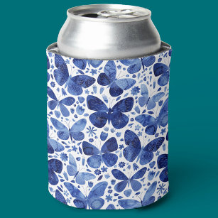 Enfriador De Latas Refrigerador de bebidas azul de acuarela de maripo