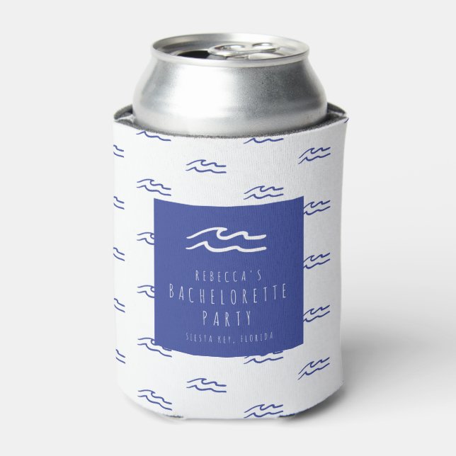 Enfriador De Latas Refrigerador de bebidas Beach Bachelorette Blue Wa (Lata Anverso)