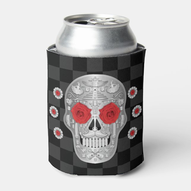 Enfriador De Latas Refrigerador de bebidas Chrome Calavera (Rosa Roja (Lata Anverso)