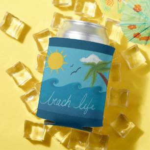 Enfriador De Latas Refrigerador de bebidas Cute Beach Life con palmer
