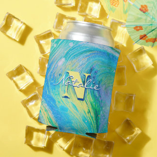 Enfriador De Latas Refrigerador de bebidas de arte Aqua Blue Acrylic 