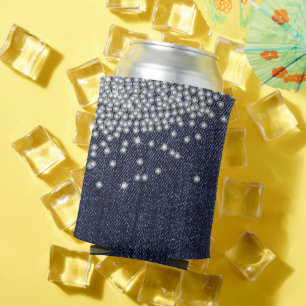 Enfriador De Latas Refrigerador de bebidas de diamantes de jeans azul