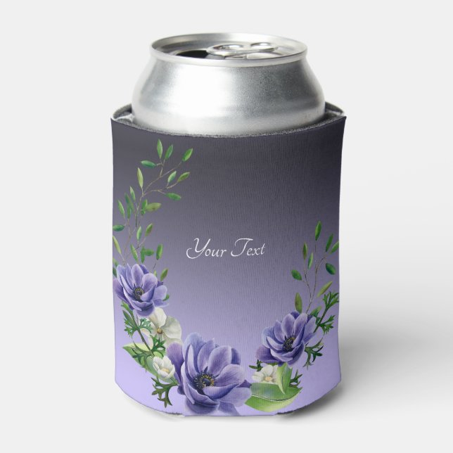 Enfriador De Latas Refrigerador de bebidas de flores púrpura acuarela (Lata Anverso)