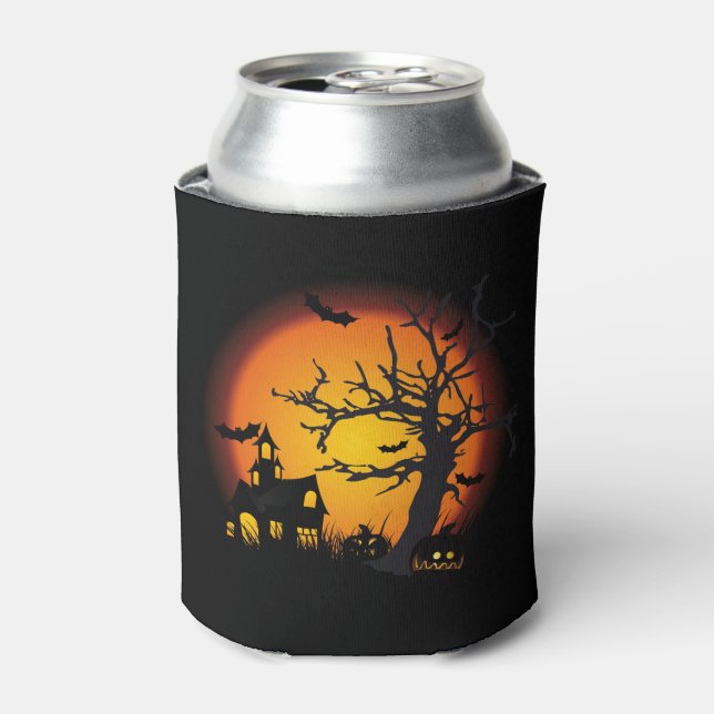 Enfriador De Latas Refrigerador de bebidas de Halloween/escena embruj (Lata Anverso)