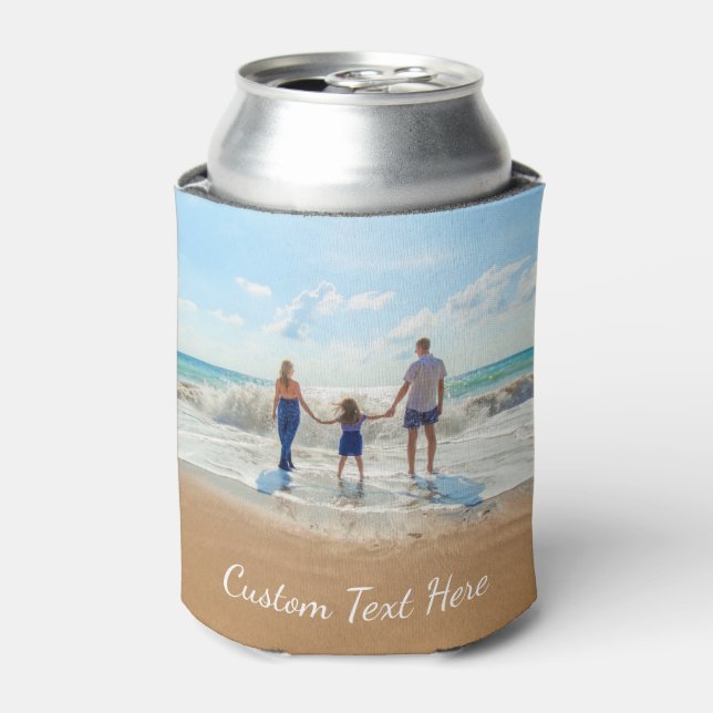 Enfriador De Latas Refrigerador de bebidas de texto y foto personaliz (Lata Anverso)