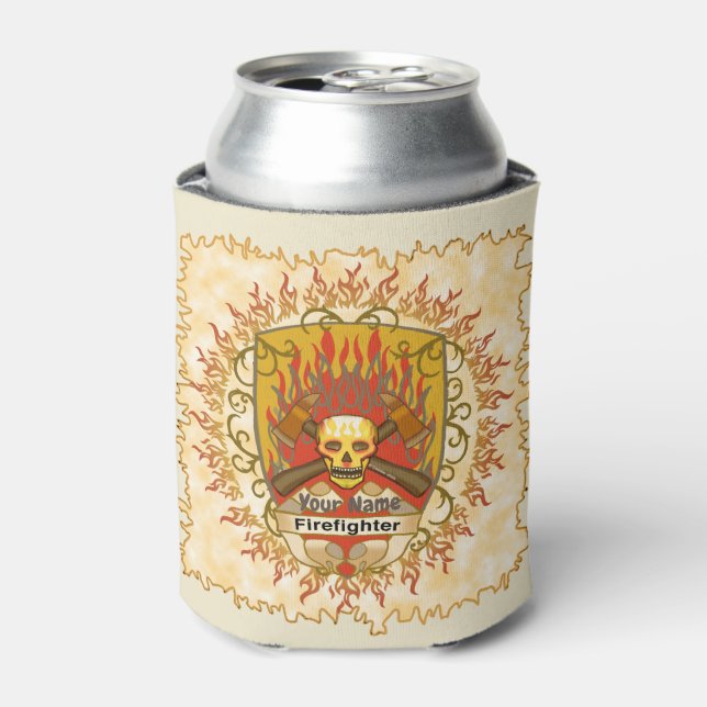 Enfriador De Latas Refrigerador de bebidas del bombero Skull Shield (Lata Anverso)