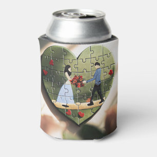 Enfriador De Latas Refrigerador de bebidas del rompecabezas del coraz