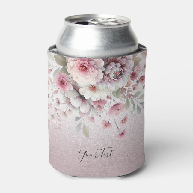 Enfriador De Latas Refrigerador de bebidas floral blanco rosado moder (Lata Anverso)