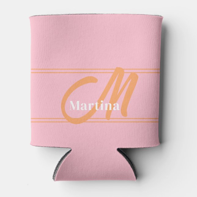 Enfriador De Latas Refrigerador de bebidas inicial de monograma rosa  (Anverso)