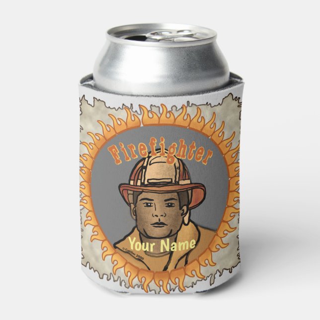 Enfriador De Latas Refrigerador de bebidas negro de bomberos (Lata Anverso)