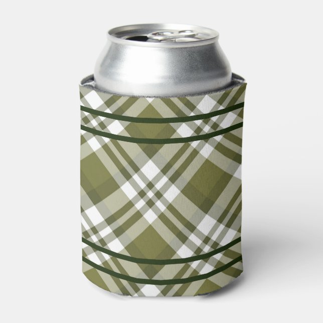 Enfriador De Latas Refrigerador de bebidas Olive Green Plaid (Lata Anverso)