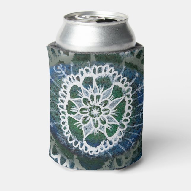 Enfriador De Latas Refrigerador de bebidas personalizado Blue Mandala (Reverso de la lata)