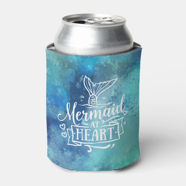 Enfriador De Latas Refrigerador de bebidas - Sirena en Heart Aqua (Lata Anverso)