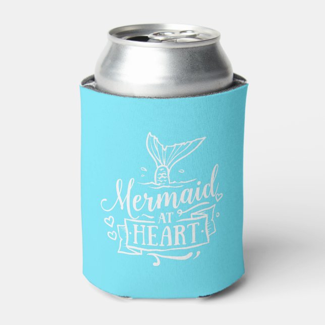 Enfriador De Latas Refrigerador de bebidas - Sirena en Heart Ocean Bl (Lata Anverso)