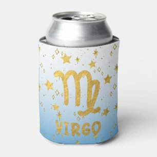Enfriador De Latas Refrigerador de bebidas Virgo Zodiac Blue and Gold
