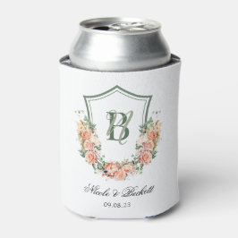 Enfriador De Latas Refrigerador del Boda del Escudo Floral de la plum