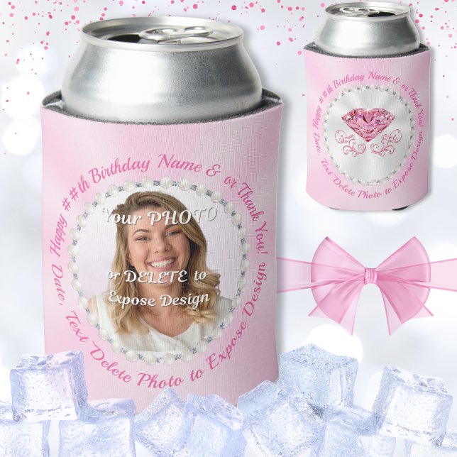 Enfriador De Latas Refrigeradores de bebidas de cumpleaños personaliz (Birthday Can Coolers are nice Personalized birthday party favors. Soft pink birthday party supplies.)