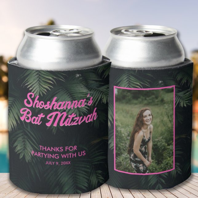 Enfriador De Latas Refrigeradores de bebidas de fotos rosadas tropica (Personalized Neon Tropical Pink Photo Can Coolers
)