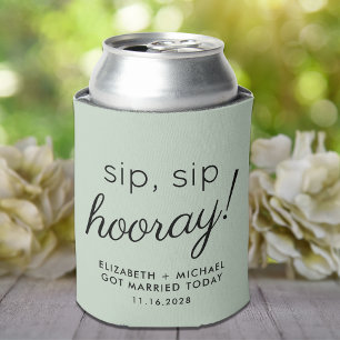 Enfriador De Latas Regalo de Boda Sip Sip Hooray Verde Salvia