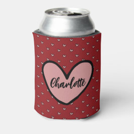 Enfriador De Latas Regalo de monograma del patrón de corazón rojo est