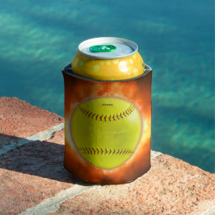 Enfriador De Latas Regalos gays de Softbol artístico en llamas de Sli