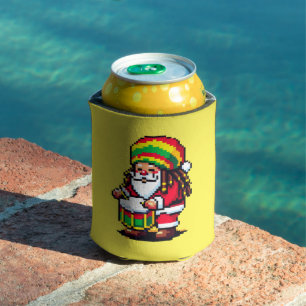Enfriador De Latas Reggae Santa Drummer Fun Pixel Navidades de arte M
