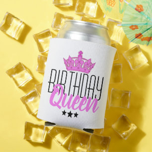 Enfriador De Latas Reina de cumpleaños y corona rosa