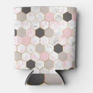 Enfriador De Latas Relieve metalizado de oro geométrico, patrón hexág