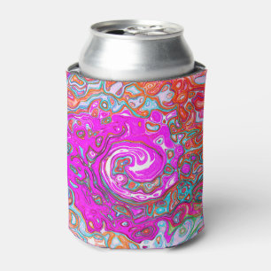 Enfriador De Latas Remolino abstracto retro groovy púrpura y naranja