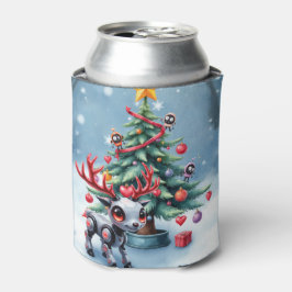 Enfriador De Latas Reno ciberpunk lindo con árbol de Navidad