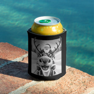 Enfriador De Latas Reno Cómico Selfie Navidad Santa
