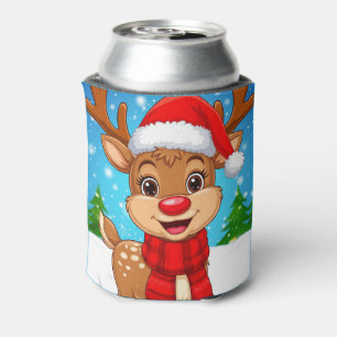 Enfriador De Latas Reno de dibujos animados con sombrero de Santa