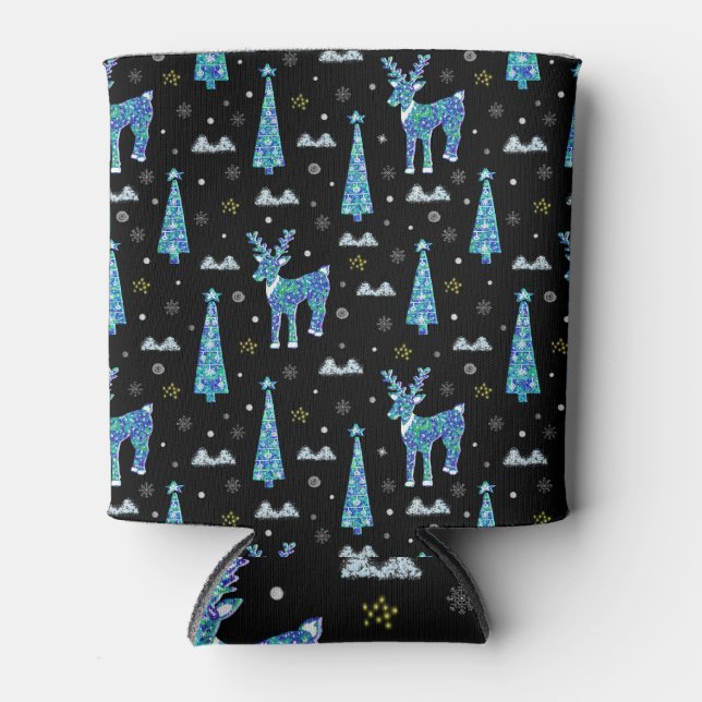 Enfriador De Latas Renos, copos de nieve, patrón de Navidades (Anverso)