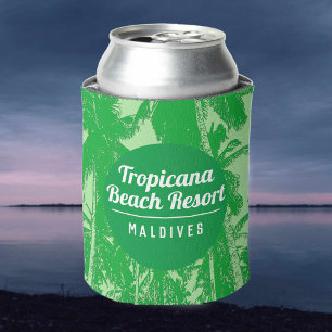 Enfriador De Latas Resort Tropical Beach con diseño de palmeras