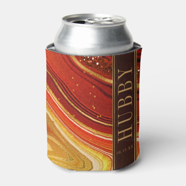 Enfriador De Latas Resumen Agate Boda Hubby Hot Naranja ID827 (Lata Anverso)