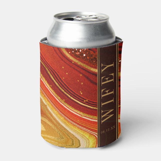 Enfriador De Latas Resumen Agate Boda Wifey Naranja caliente ID827 (Lata Anverso)