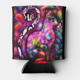 Enfriador De Latas Resumen caprichoso Gato Kitty Floral Rojo Rosa