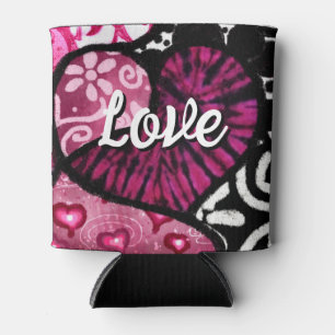 Enfriador De Latas Resumen de amor Corazón Pink Floral Polka Dots Bla
