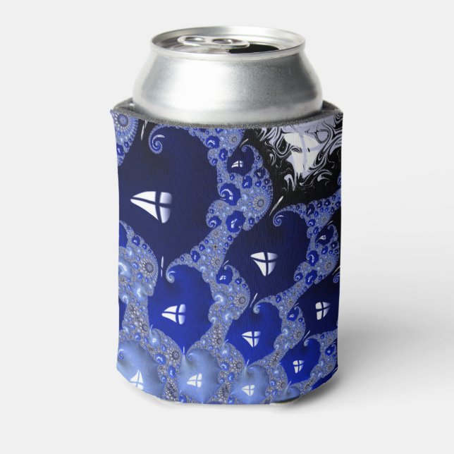 Enfriador De Latas Resumen de burbujas fractales de ocmbre azul (Reverso de la lata)