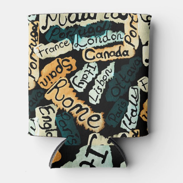 Enfriador De Latas Resumen de ciudades acuarelas, patrón de capitales (Anverso)