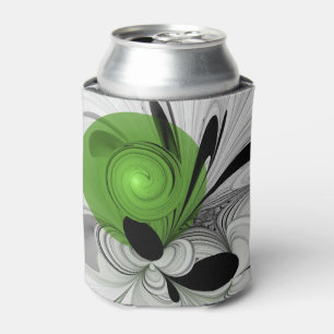 Enfriador De Latas Resumen en blanco y negro con arte fractal verde