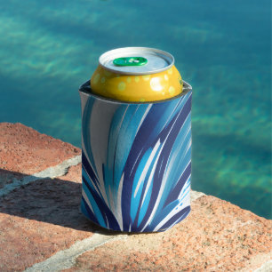 Enfriador De Latas Resumen Flor azul Art Deco