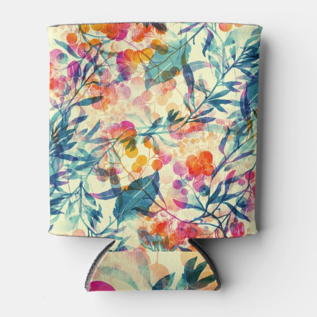 Enfriador De Latas Resumen floral: hierbas, patrón de flores. (Anverso)