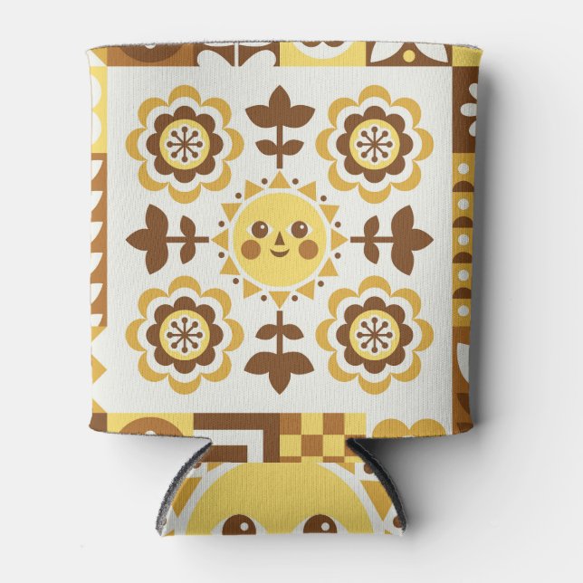 Enfriador De Latas Resumen floral: tarjeta folclórica escandinava. (Anverso)