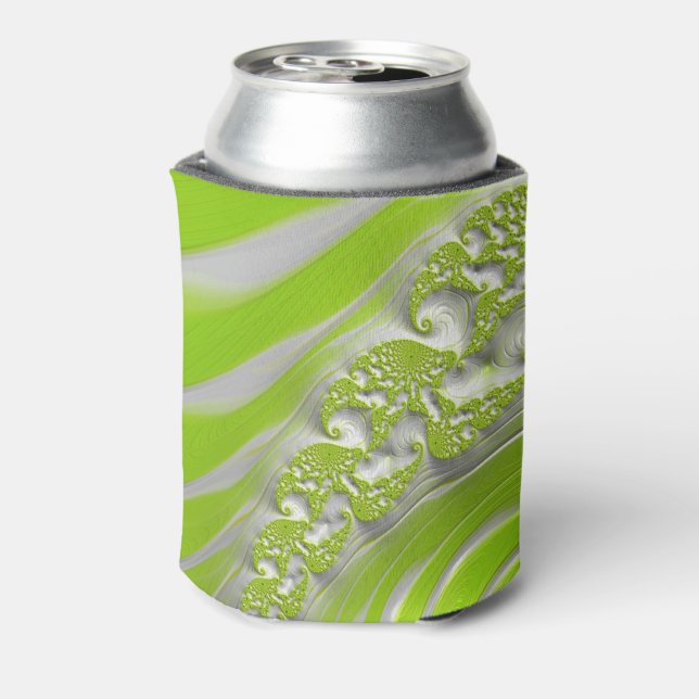 Enfriador De Latas Resumen fractal de espiral verde limón moderno (Reverso de la lata)