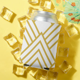 Enfriador De Latas Resumen geométrico, blanco y dorado