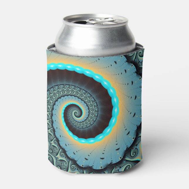 Enfriador De Latas Resumen Naranja azul turquesa espiral de arte frac (Lata Anverso)